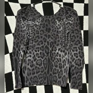 ANA snow leopard animal promt puffy sleeve sweater Petite small